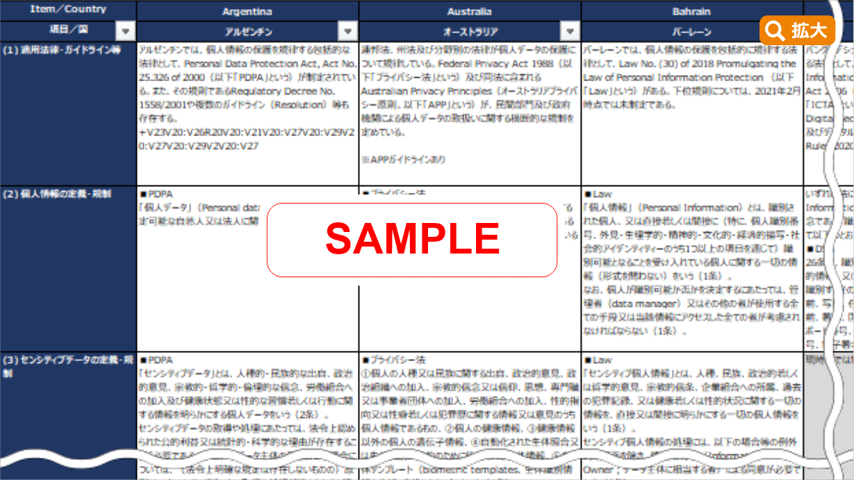 国別比較一覧表 サンプル